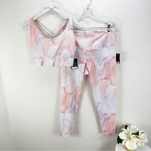 SET Onzie Pink White Marble Swirl Sacred Bra and High Rise Midi Leggings XL NWT